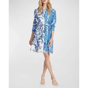 NWT ROBERT GRAHAM Charlotte Belted Paisley-Print Midi Shirtdress Sz L